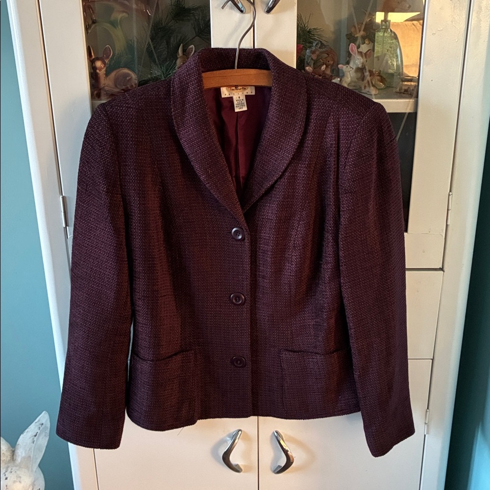 Talbots sz 8P Tweed Wool Blend Purple Blazer euc